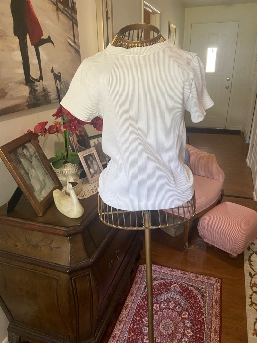 Old Navy White Ribbed Short-Sleeve Crewneck Top